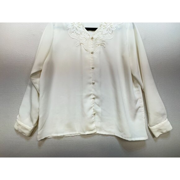 VintageKathy Che Womens Button Up Shirt Size 12P Ivory Embroidered Sheer Dainty - Picture 5 of 10